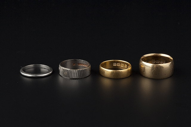 Appraisal: A COLLECTION OF WEDDING BANDS comprising a ct gold d-section