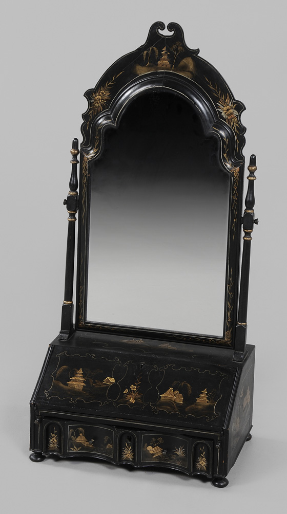 Appraisal: Queen Anne Style Japanned Shaving Mirror British probably th century