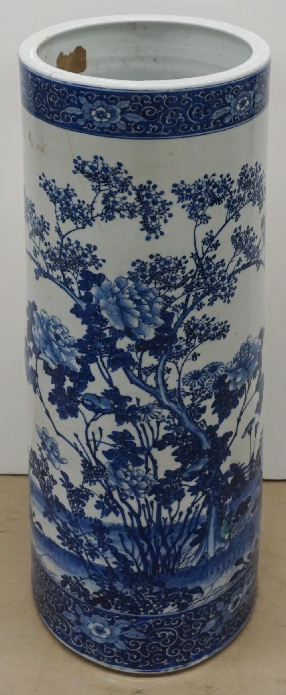 Appraisal: Chinese Blue and White Porcelain Umbrella Jar H in cm