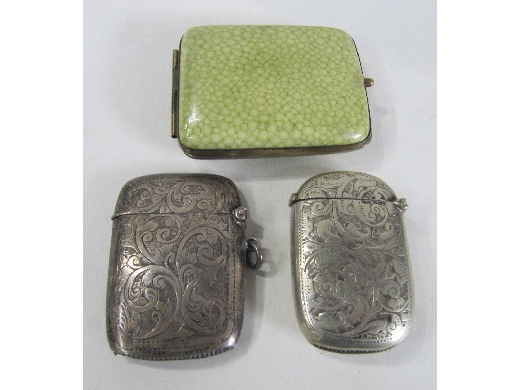 Appraisal: Lot comprising silver vesta EP vesta and a shagreen case