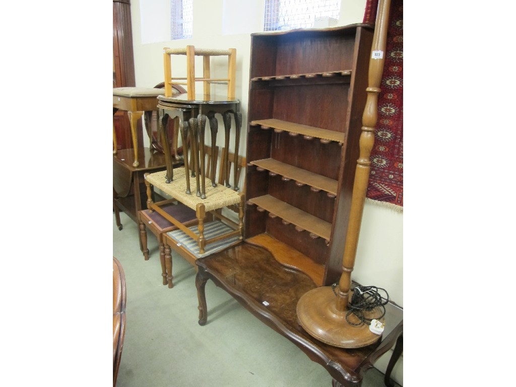 Appraisal: Coffee table floor lamp with shade open bookcase two chairs