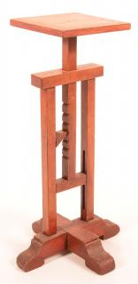 Appraisal: Mixed Wood Adjustable Candle Stand Old red finish shoe feet