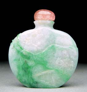 Appraisal: ANTIQUE JADEITE SNUFF BOTTLE Antique and well hollowed carved apple-green