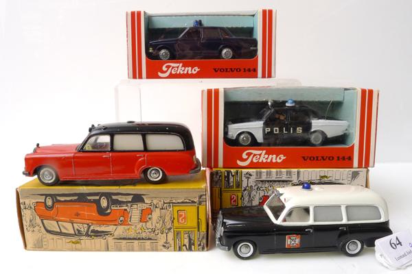 Appraisal: FOUR TEKNO DENMARK MODELS INCLUDING AMBULANCE AMBULANCE X 'POLIS' CARS