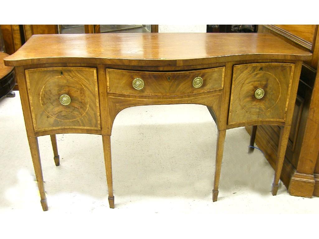 Appraisal: th century mahogany serpentine shaped inlaid sideboard the shaped boxwood