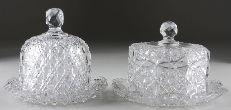 Appraisal: Two Cut Glass Cheese Domes with Underplates the first with