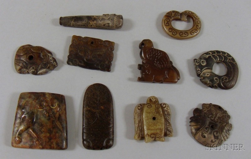 Appraisal: Nine Assorted Carved Hardstone Pendants and Other Items of various