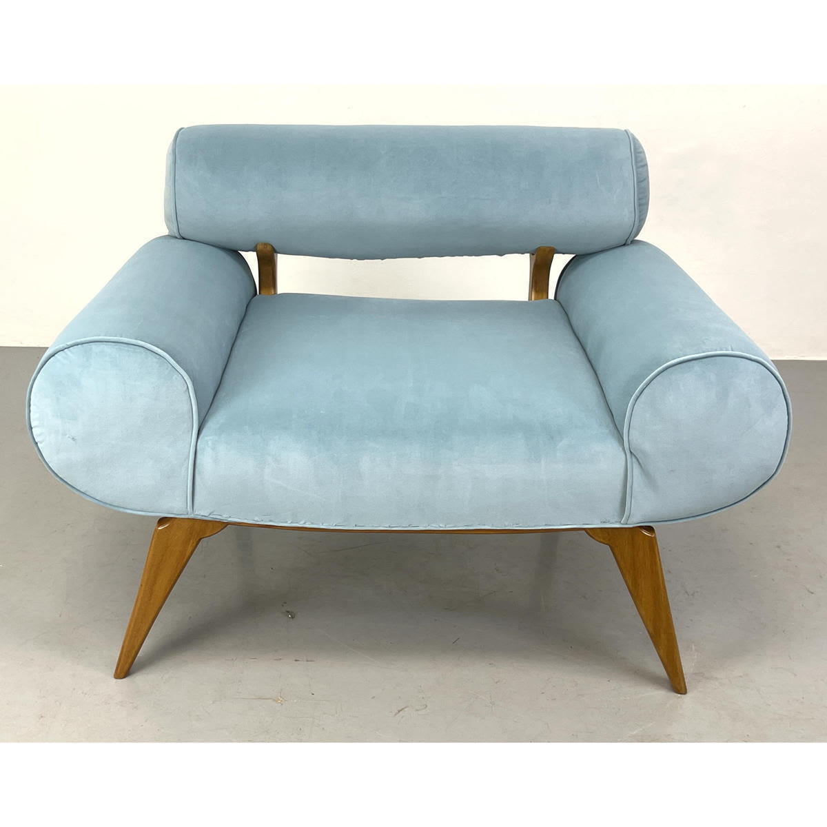 Appraisal: Pale Blue Velvet Upholstered Lounge Chair Rolled Bolster Form Arms