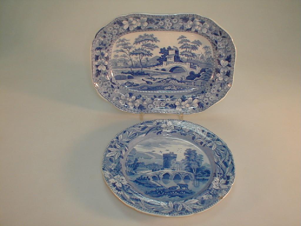 Appraisal: A Spode pottery blue printed platter of moulded oblong shape