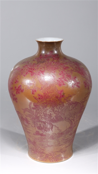 Appraisal: Chinese red and brown glazed Meiping vase with trees and