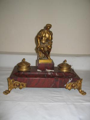 Appraisal: A FRENCH GILT BRASS AND RED MARBLE DESK STAND of