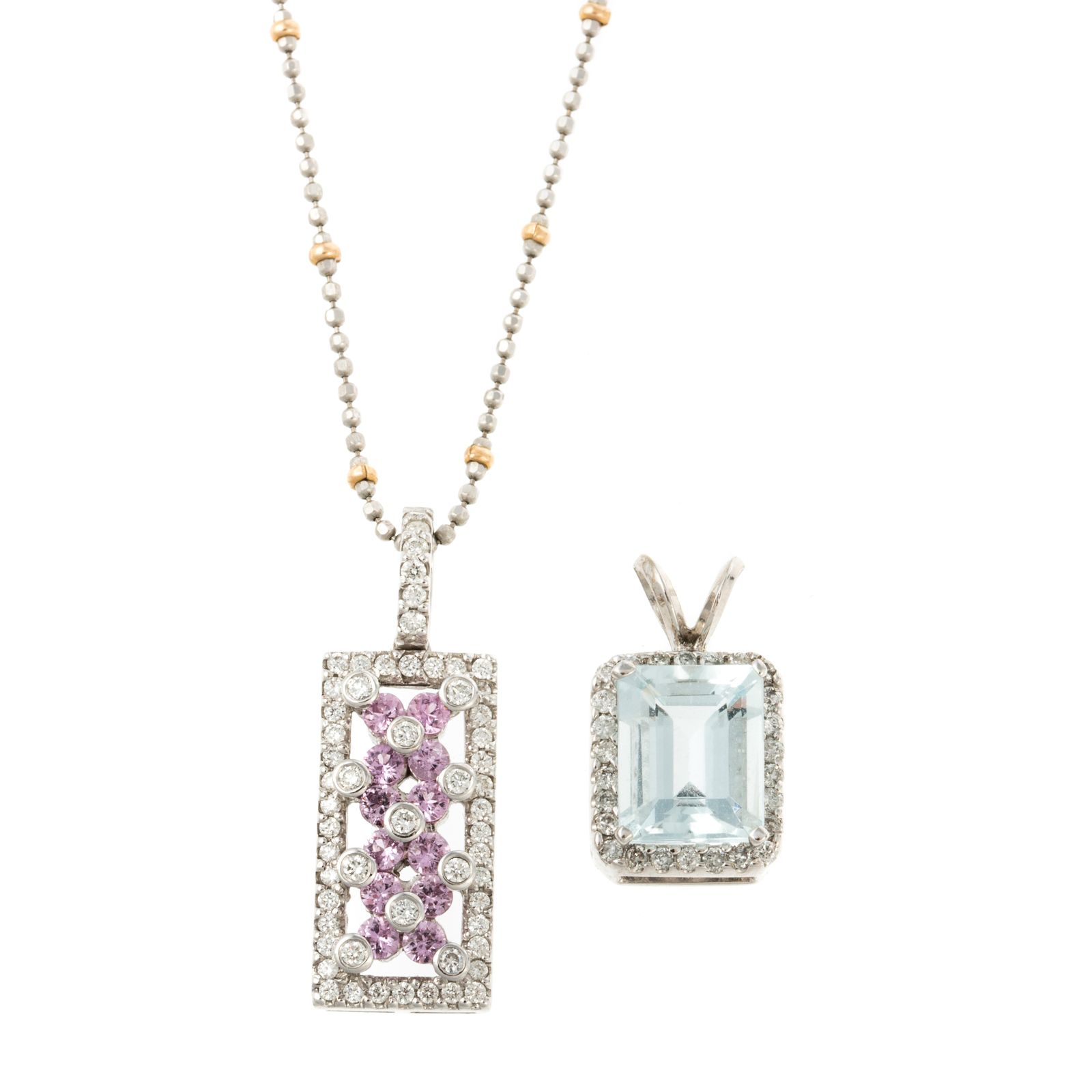 Appraisal: AN AQUAMARINE PINK TOPAZ PENDANT WITH DIAMONDS K white gold