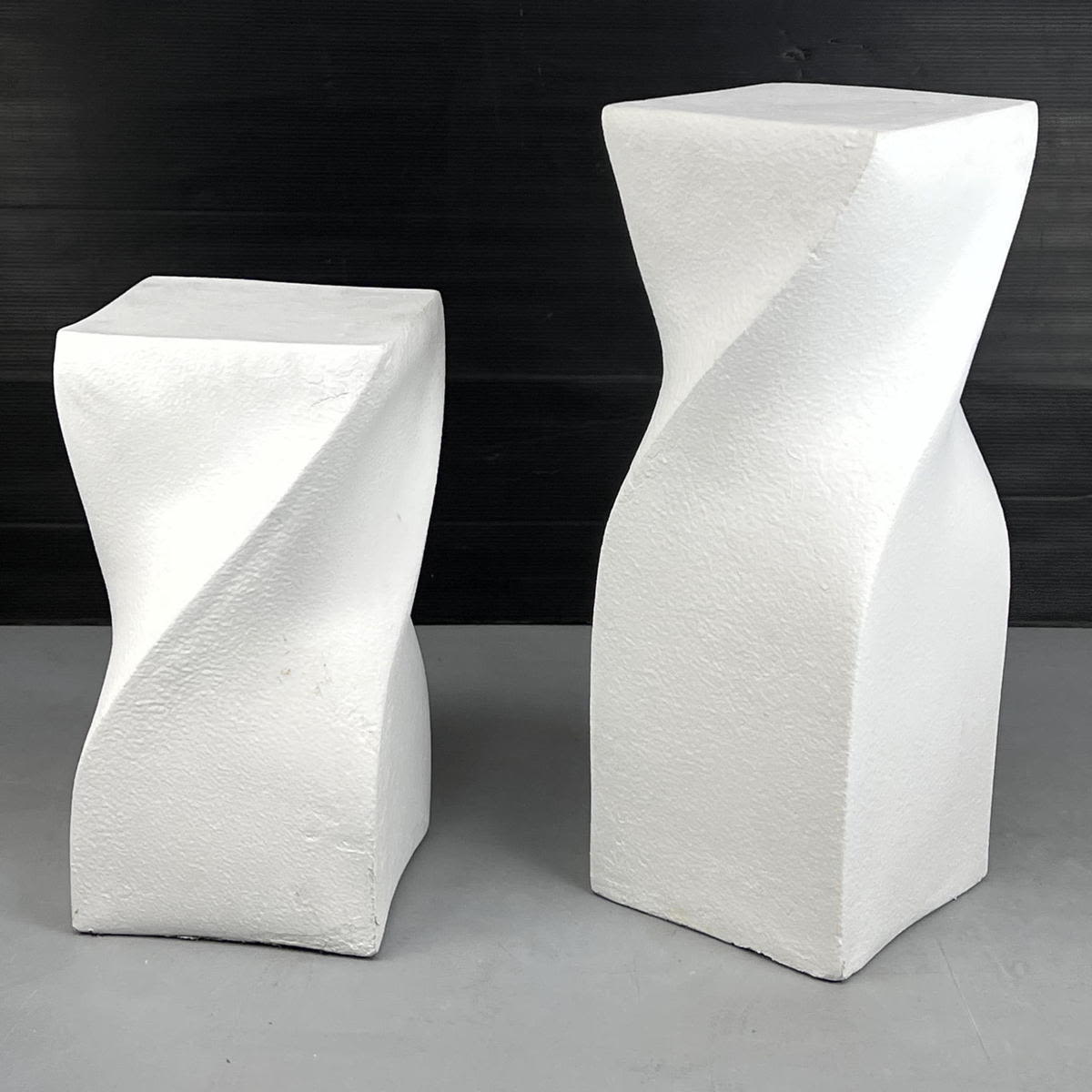 Appraisal: Pr white twisted pedestals Painted textured plaster Hollow Smaller inch