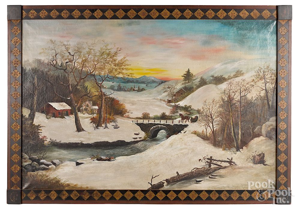 Appraisal: American oil on canvas winter landscape Exclusive on Bidsquare American