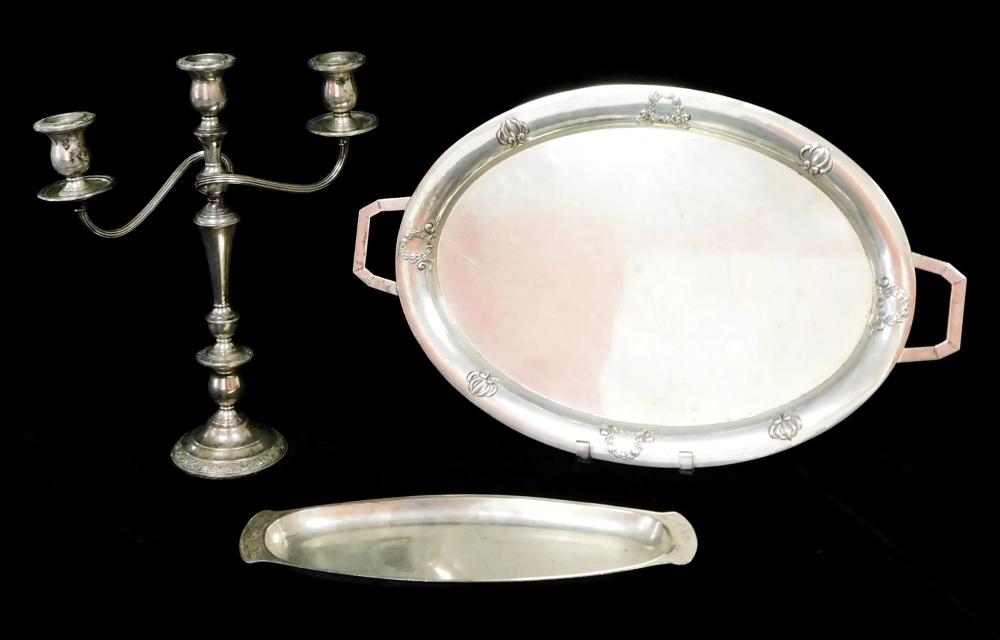 Appraisal: SILVER Three table top items including a large tray with