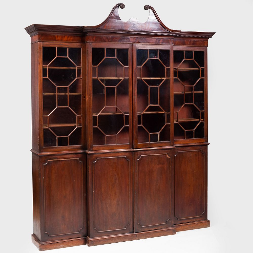 Appraisal: George III Mahogany Breakfront Bookcase In three parts The upper