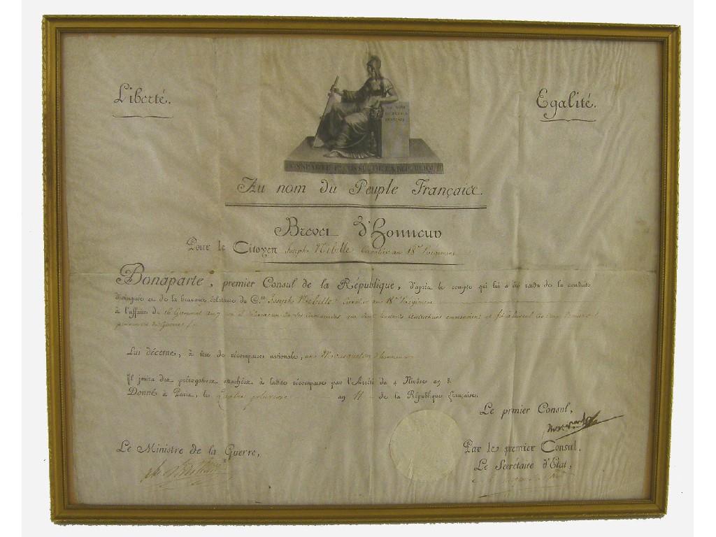 Appraisal: Interesting official printed parchment document signed by Napoleon Bonaparte Premier