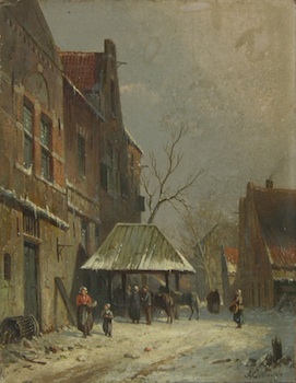 Appraisal: Adrianus Eversen Dutch - Street Scene in Winter Oil on