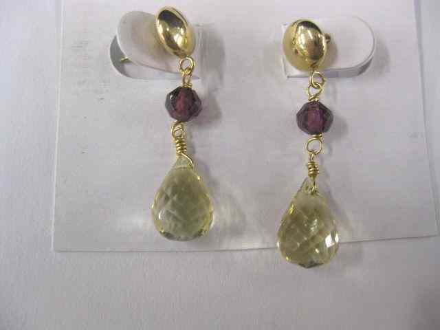 Appraisal: k Gold Ruby Citrine Earrings dangle style ''long