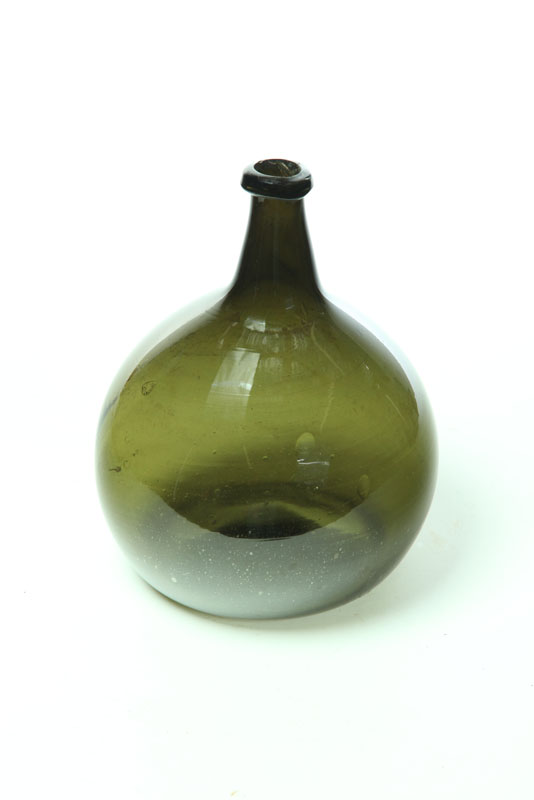 Appraisal: BLOWN GLASS DEMIJOHN American ca Olive green with applied lip