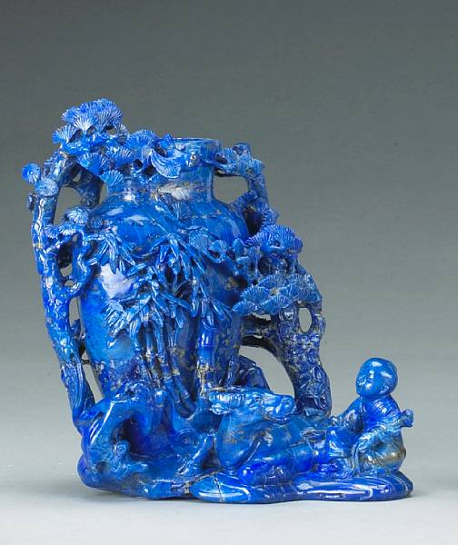 Appraisal: A carved lapis lazuli vase th Century Depicting an ox