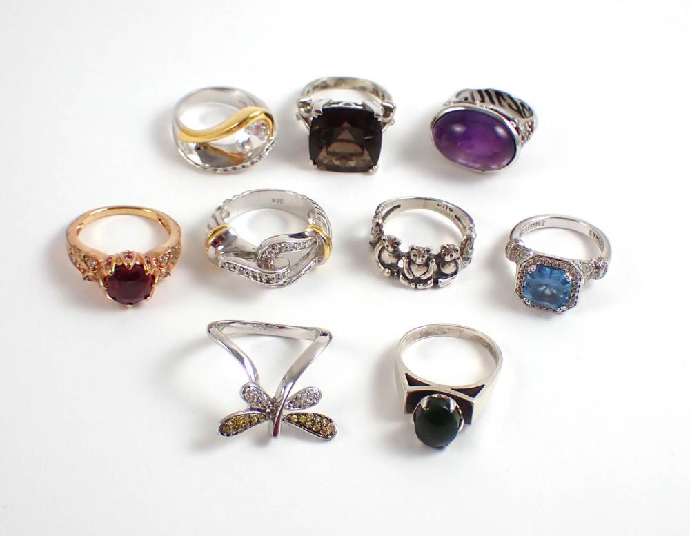 Appraisal: COLLECTION OF NINE VINTAGE STERLING SILVER RINGS including a size