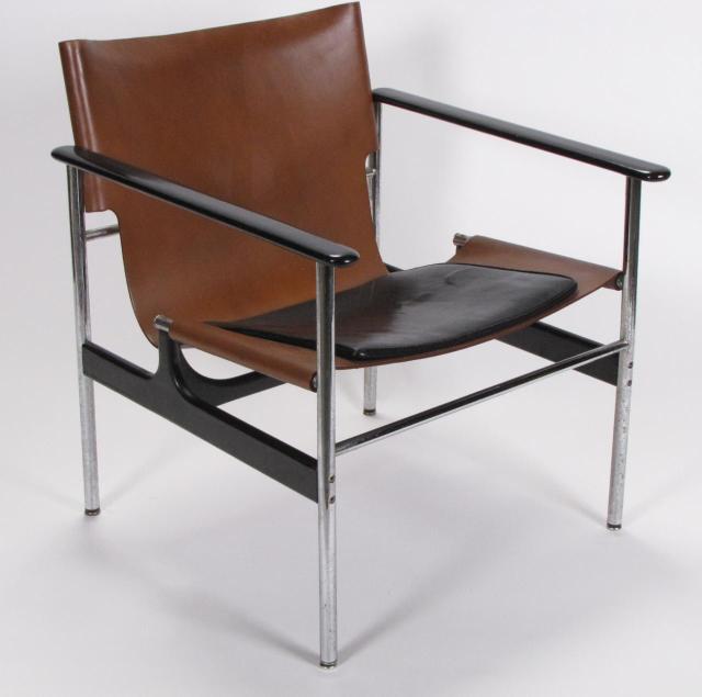 Appraisal: Knoll mid-century leather and chrome chair with paper label underneath