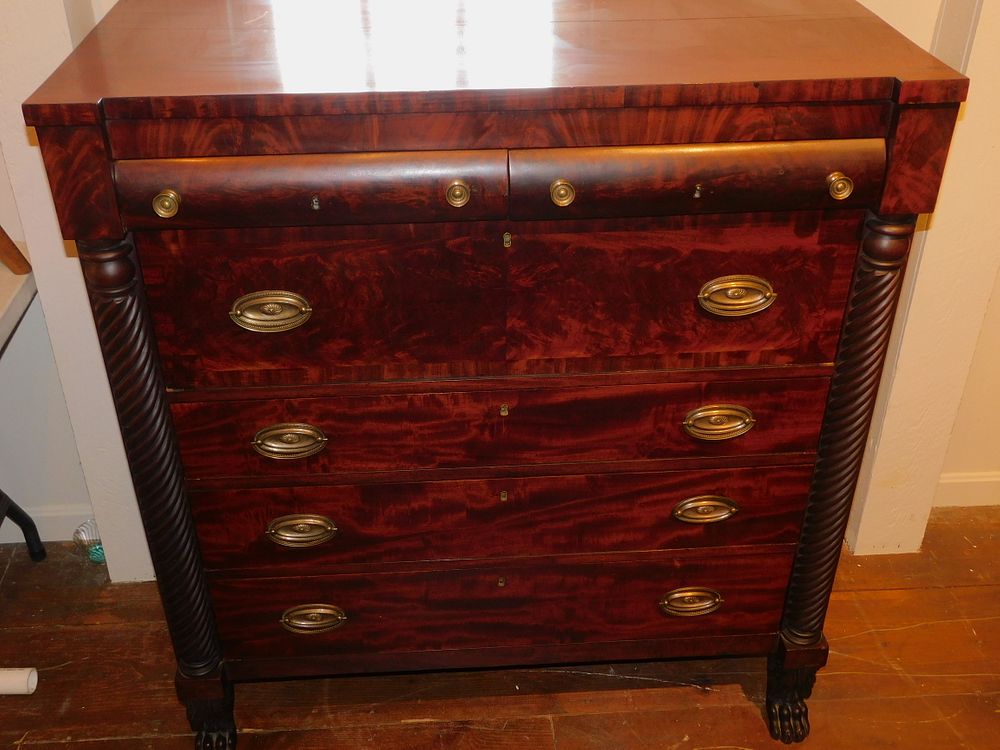 Appraisal: FEDERAL MAHOGANY CARVED CHEST Antique American Federal Empire period mahogany