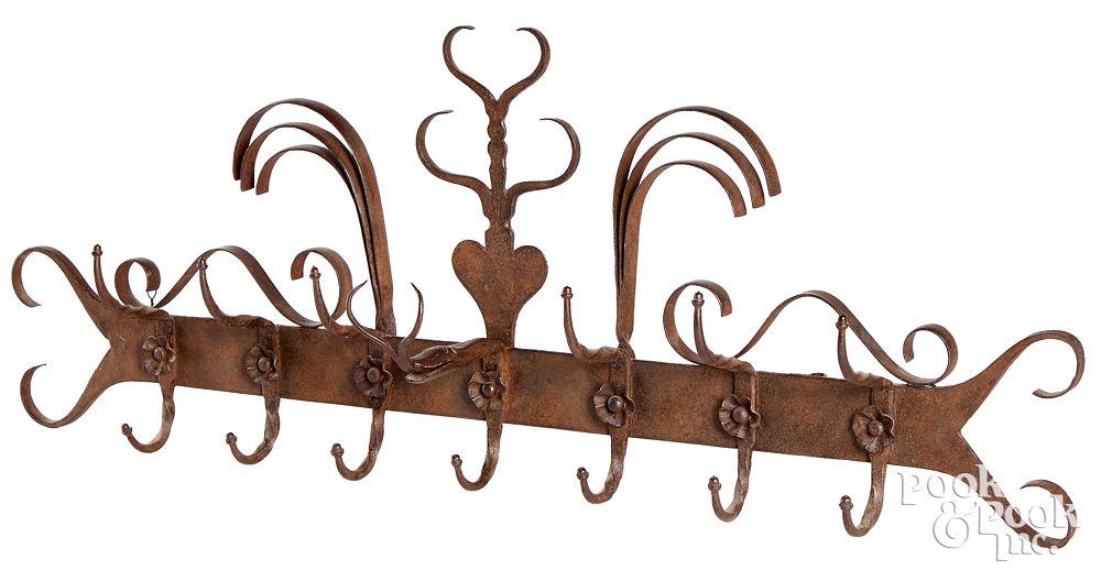 Appraisal: Wrought iron utensil or pot rack early th c Wrought