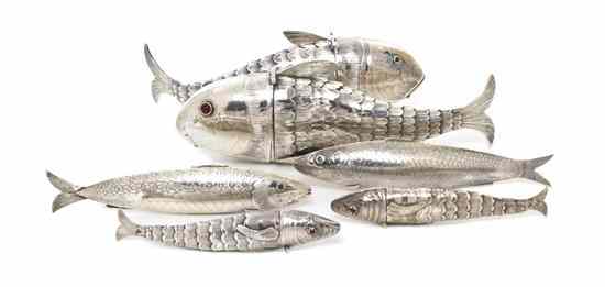 Appraisal: Two Near Pairs of Silver or Silverplate Reticulated Fish of