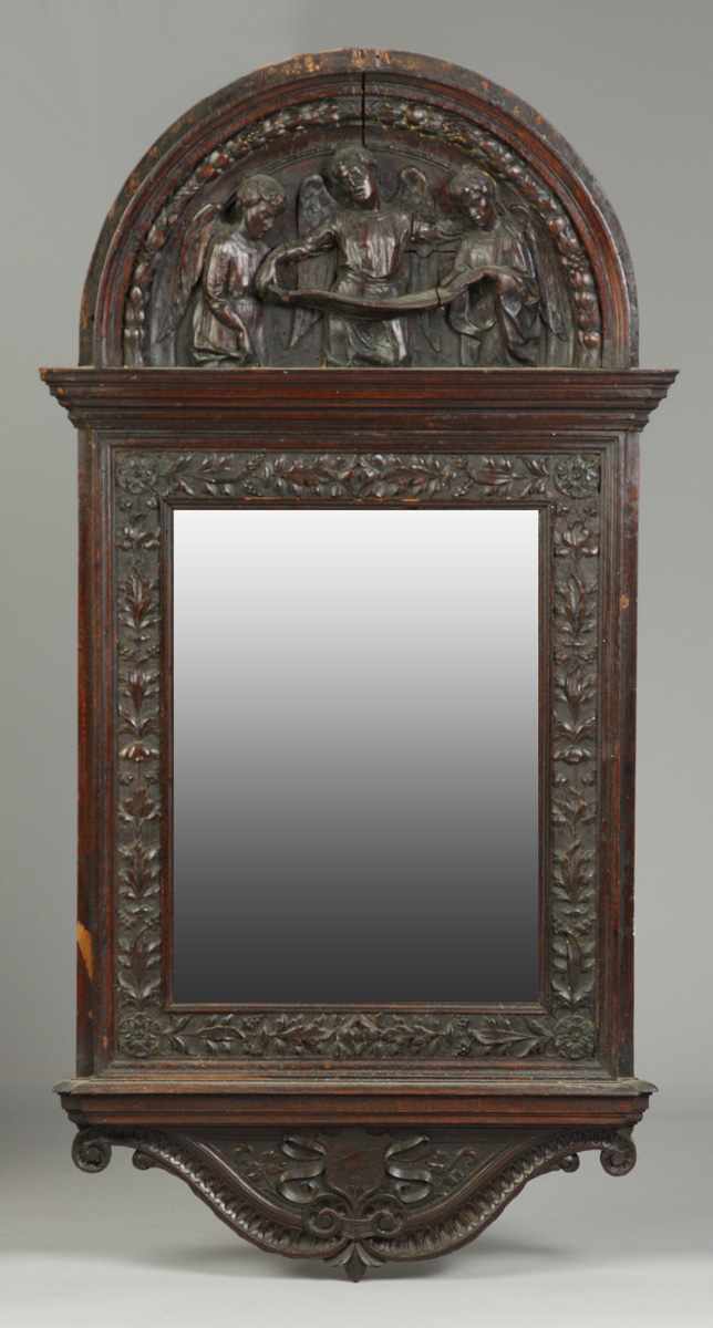 Appraisal: Carved Oak Mirror th cent Condition Old finish patina Dimensions