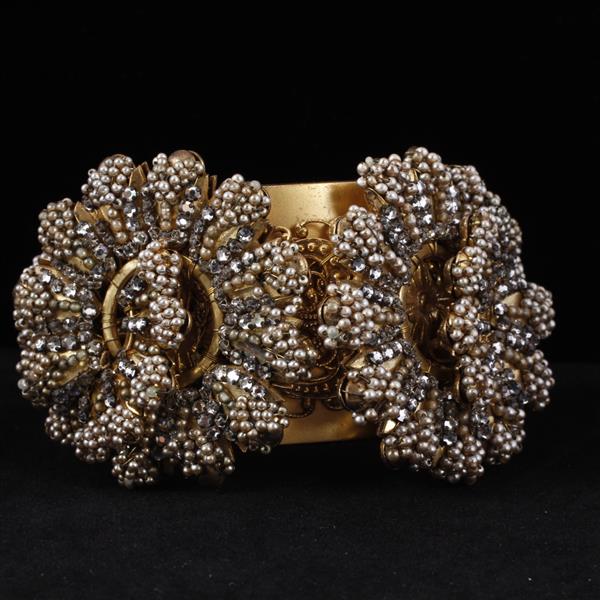 Appraisal: Unmarked Miriam Haskell Sead Pearls Beaded Floral Cuff Bracelet on