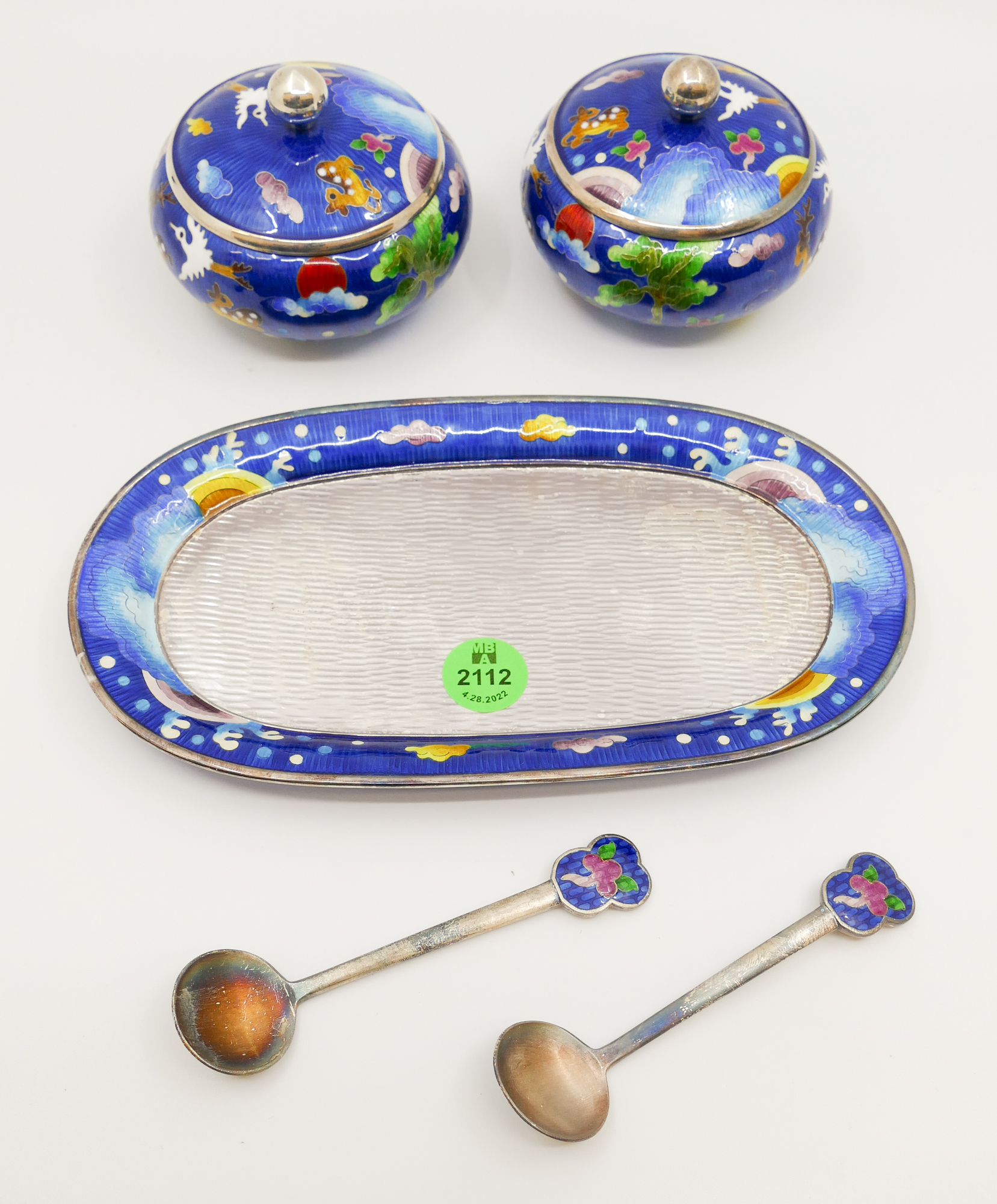 Appraisal: Fine Korean Cloisonne Silver Condiment Set- ''- g TW