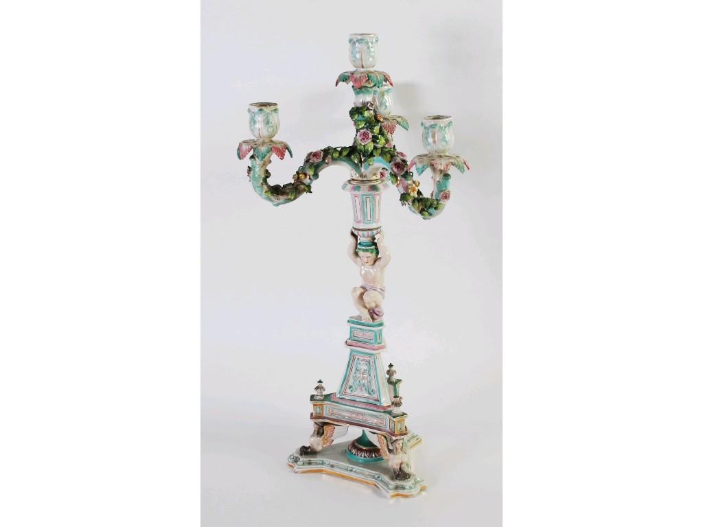 Appraisal: LATE NINETEENTH CENTURY SITZENDORF FLORAL ENCRUSTED PORCELAIN FOUR LIGHT CANDELABRUM