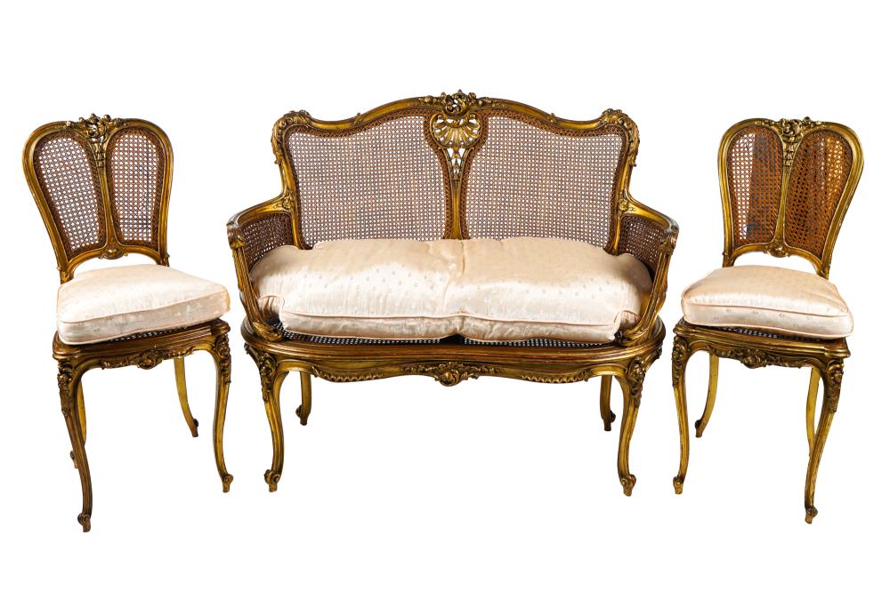 Appraisal: LOUIS XV STYLE CARVED AND GILT SALON SUITEcomprising two chairs