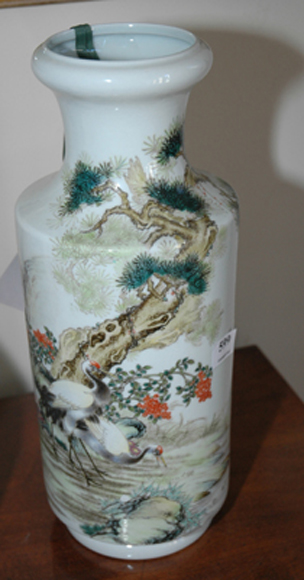 Appraisal: A CHINESE ENAMELLED PORCELAIN VASE Cylindrical painted with cranes standing