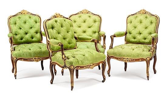 Appraisal: A Set of Four Louis XV Style Parcel Gilt Fauteuils