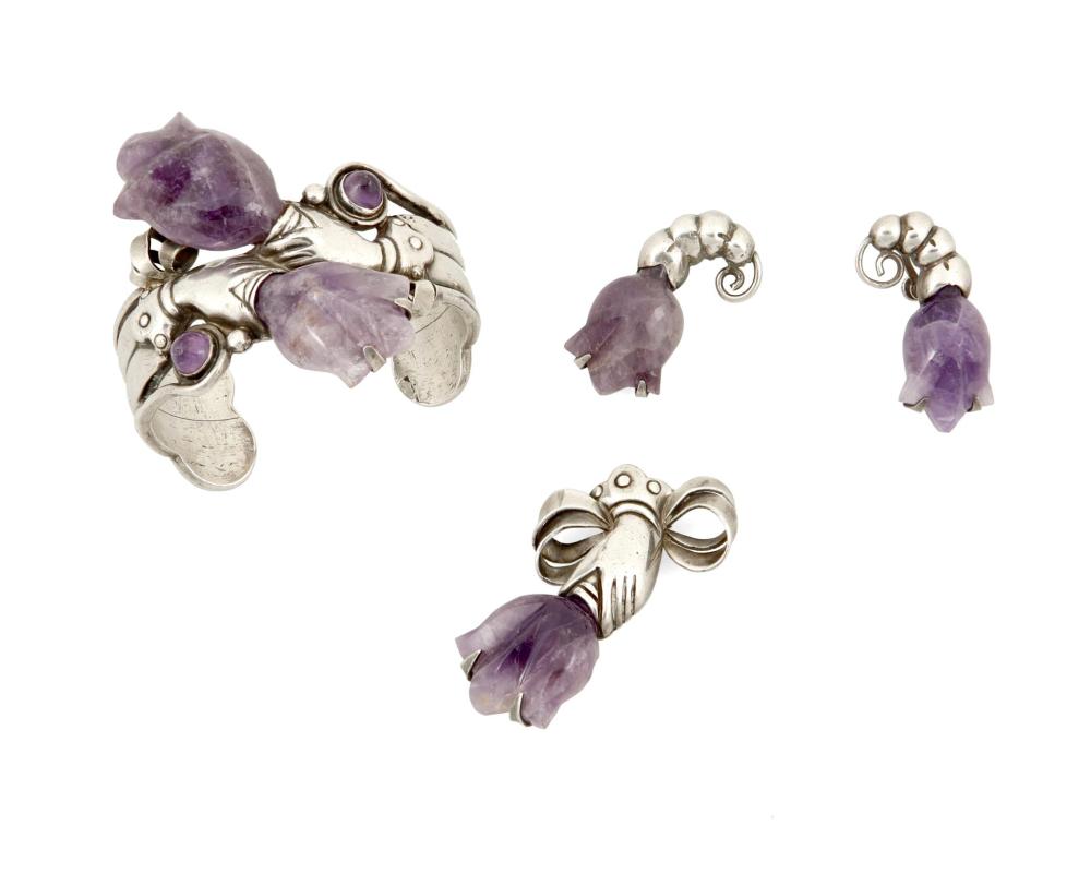 Appraisal: A mixed set of William Spratling silver and amethyst jewelry