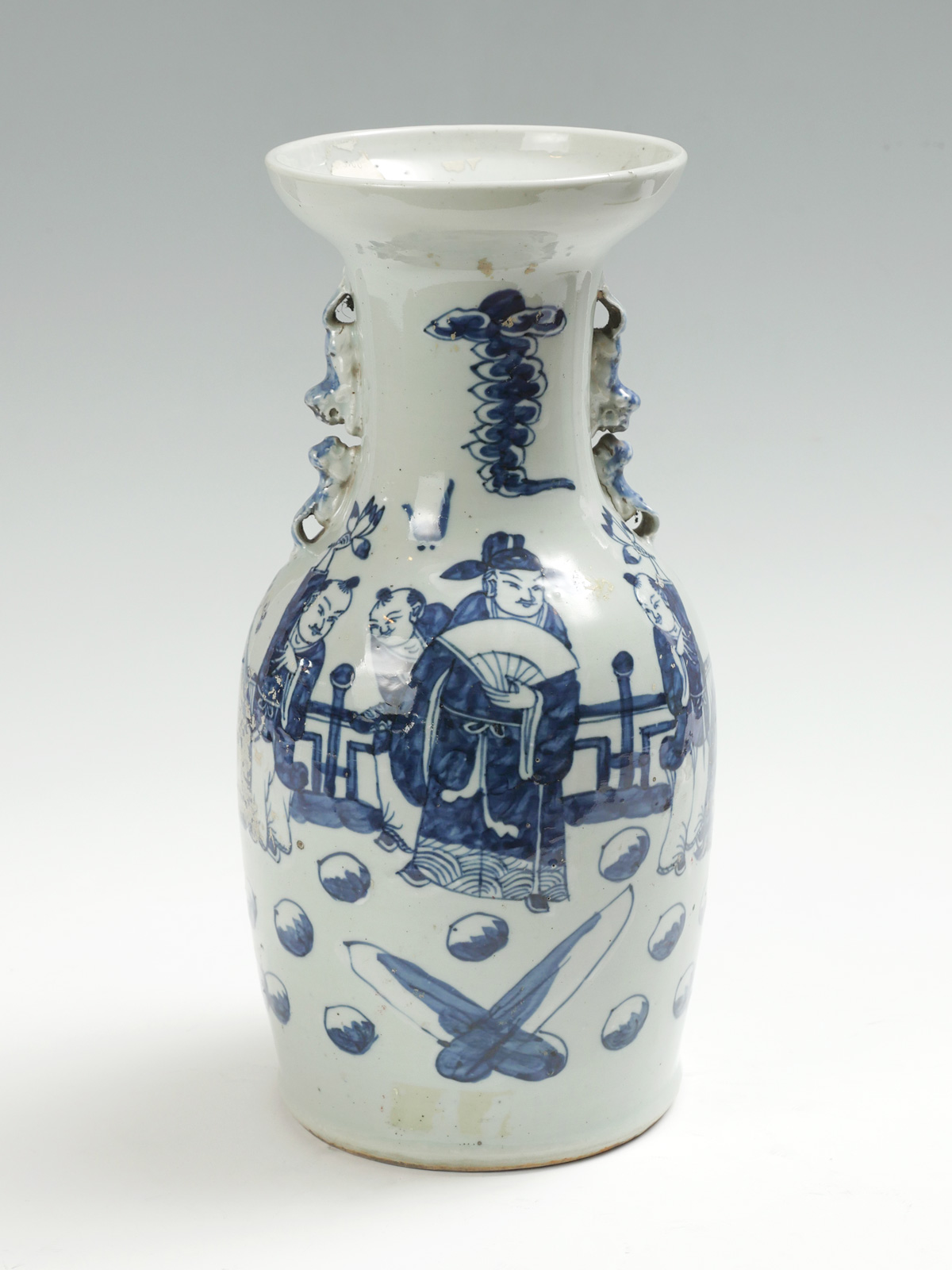 Appraisal: TH C CHINESE BLUE WHITE LOBED FIGURAL VASE Chinese Qing