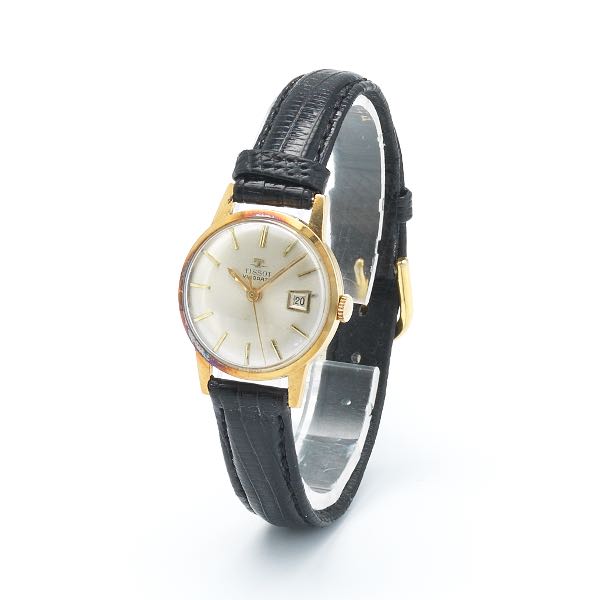 Appraisal: TISSOT WISODATE K GOLD LADIES' WATCH WITH LEATHER BAND mm