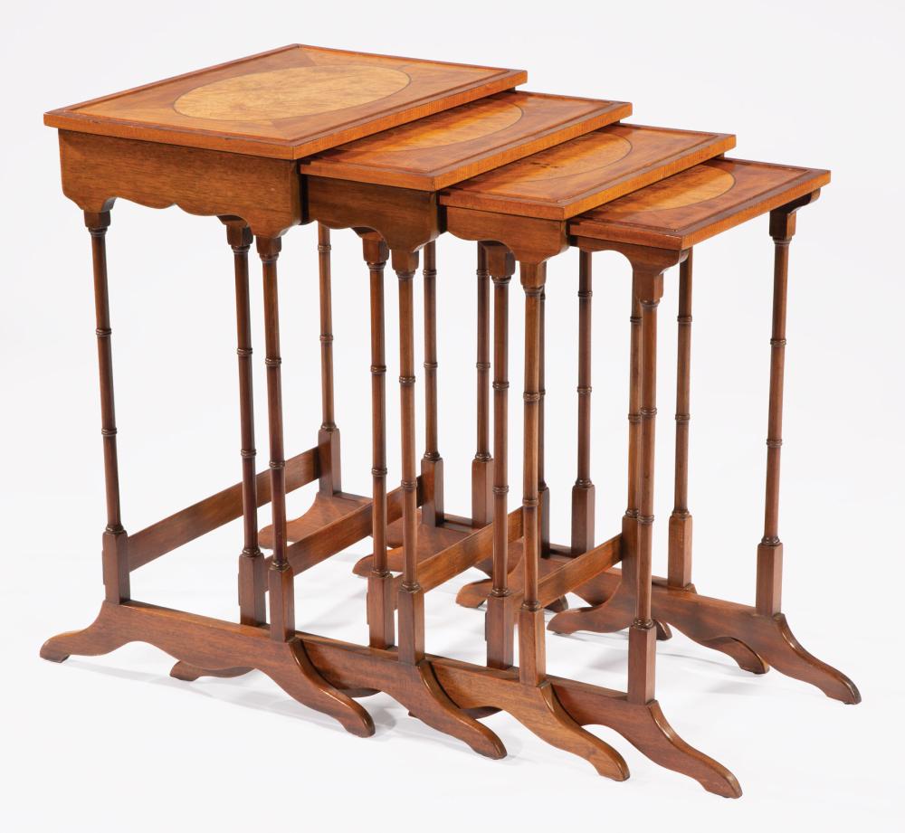 Appraisal: Set of Edwardian Mahogany and Inlaid Maple Quartetto Tables early