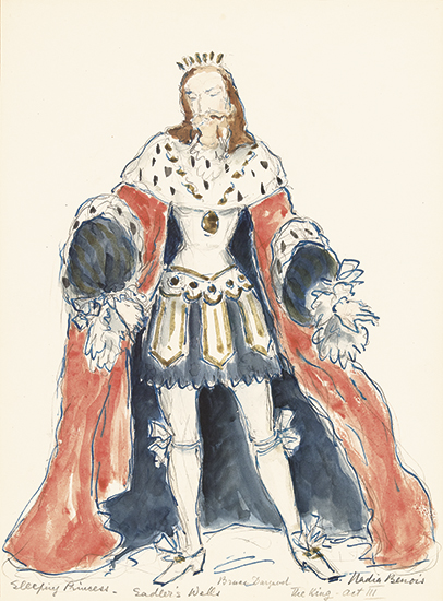 Appraisal: NADIA BENOIS Two costume designs The King watercolor and ink