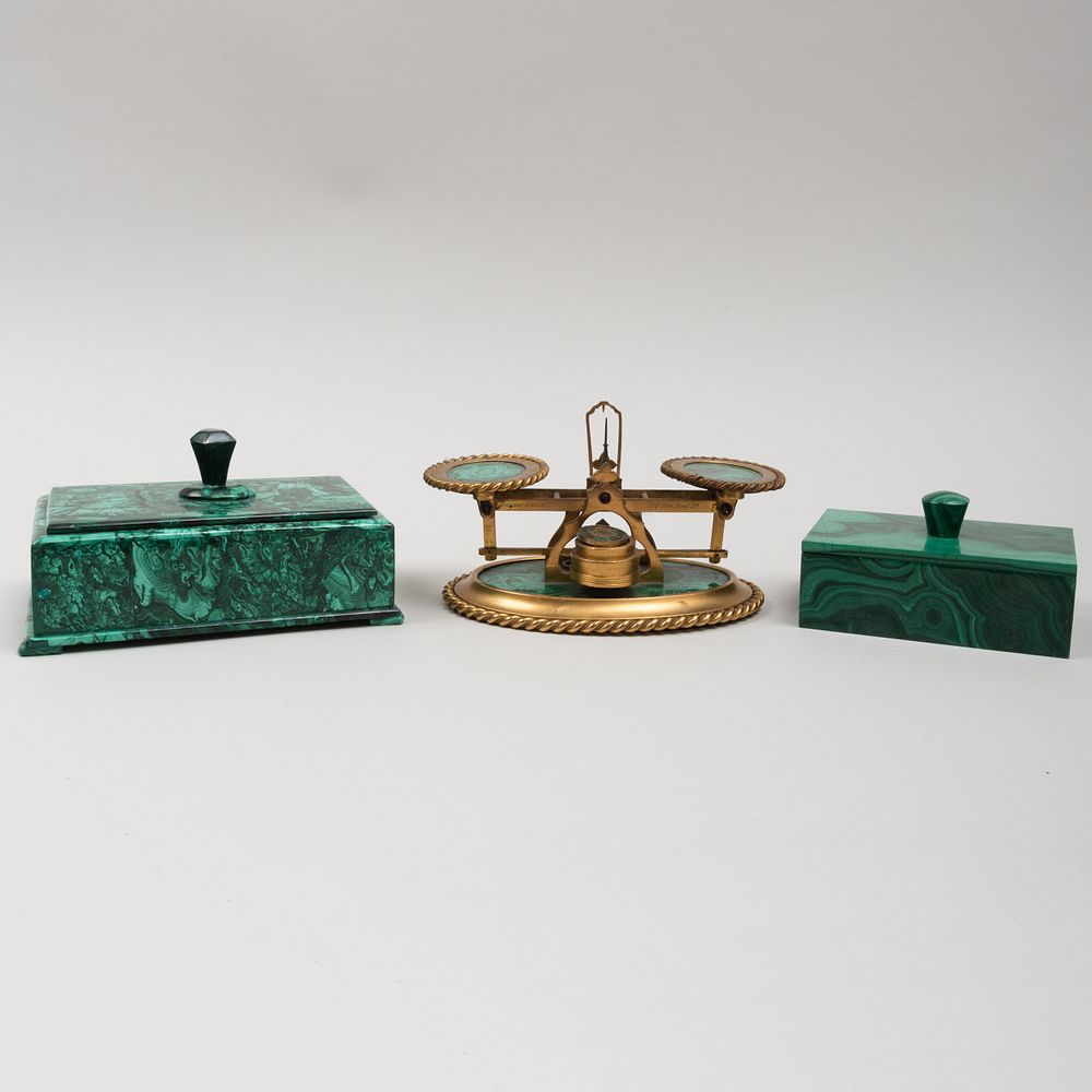 Appraisal: Toulmin Gale Brass and Malachite Scale and Two Continental Malachite