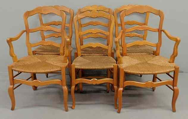 Appraisal: Set of six Italian fruitwood chairs with rush seats two