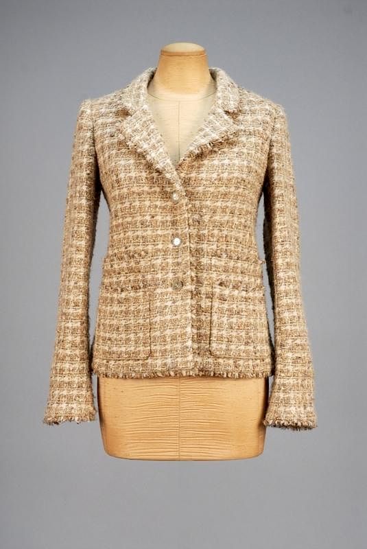 Appraisal: CHANEL WOOL and CASHMERE BLEND JACKET Taupe and natural novelty