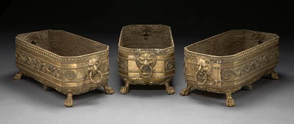 Appraisal: A set of three Neoclassical style gilt bronze jardini res