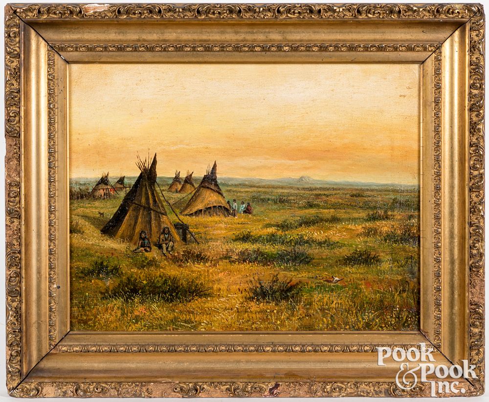 Appraisal: Oil on canvas landscape of Native American Indian Oil on