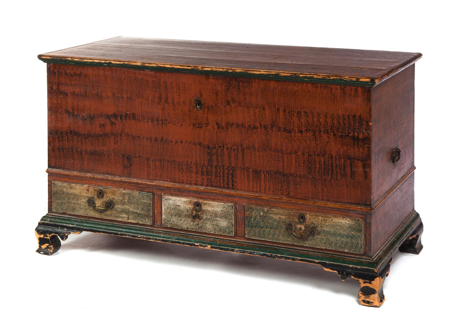 Appraisal: AMERICAN CHIPPENDALE DECORATED BLANKET CHEST Second half- th century pine