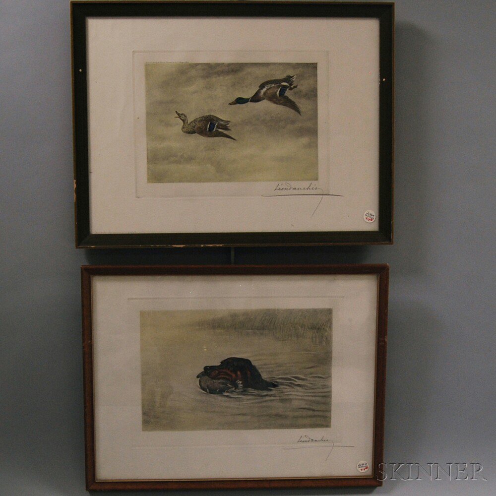 Appraisal: Leon Danchin French American - Two Duck-hunting Prints Setter Gordon