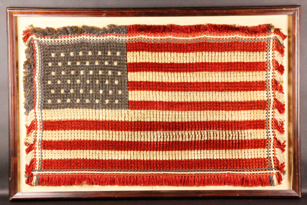 Appraisal: - Framed Embroidered American Flag Framed embroidered American flag stars